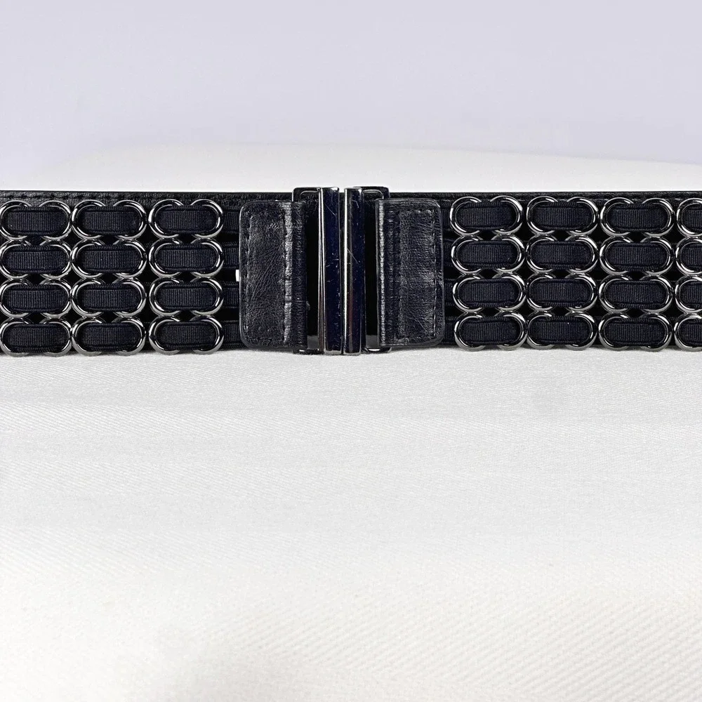 Steve Madden Black Chain Waist Belt Structured Y2K Gunmetal Elastic Size M